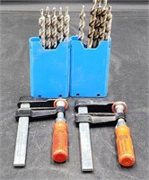 Drill bits & pair of clamps