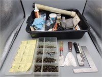 Group of tools,screws,putty