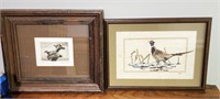 Pair Or Bird Art - one numbered & signed, other