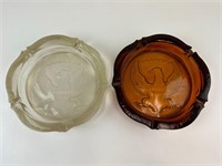 Union Crest Amber & Clear Glass 10" Ashtrays
