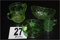 Four Lime Green Glass Pieces