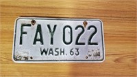 (b2)  Vintage 1963 Washington State License Plate