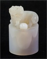 Chinese White Quartz Stone Carved Lion Seal