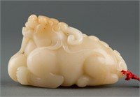 Fine Chinese White Hardstone Carved Chilong Toggle