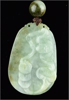 Fine Chinese Jadeite Carved Pendant Carved Fu Bats
