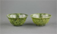 Pair Chinese Spinach Green Hetian Jade Bowl