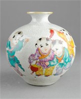 Chinese Crackle Glazed Boys Vase Guangxu Mark