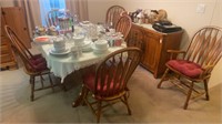 Dual Oak pedestal table 6 chairs(2-captains) with