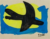 French Gouache on Paper Signed G. Braques