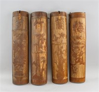 Chinese Bamboo Carved Plaque Set