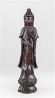 Chinese Rosewood Carved Guanyin Statue