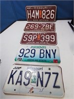 Group of six vintage Missouri license plates