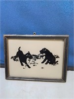 Framed ink print two dogs pulling on a rope 5x7 in