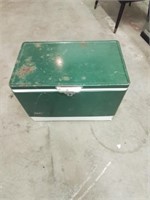 Vintage green and white metal cooler