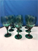 Set of nine Green Glass wine stems very nice