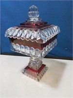 Ruby flash Square compote with lid