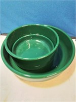Set of three large green serving bowls