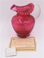 Fenton Cranberry Opalescent Spiral Optic Pitcher