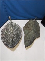 Group of two metal Leaf form serving trays