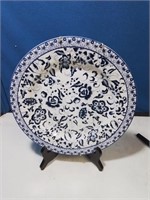Decorative blue and white 10-in plate with plate