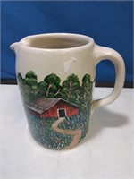 Hand painted stoneware pitcher 7 in tall
