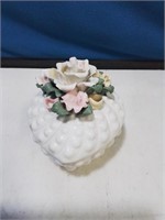 Heart-shaped dresser box with rose on top