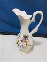 Lefton Bud vase with applied flowers 7 in  tall
