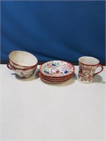Group of seven Asian eggshell cups and saucers