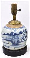 Antique Chinese Blue & White Earthenware Lamp