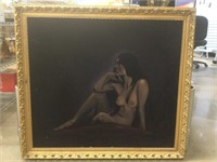 Boone Signed Nude Painting on Purple Velvet.