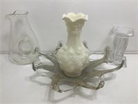 Polish Glass Pierced Pitcher, Satin Glass Vase,
