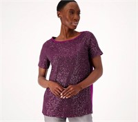 Belle by Kim Gravel Sequin Front Knit Back Top-XS