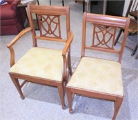 Pair of Green Cloth Seat Wooden Chairs