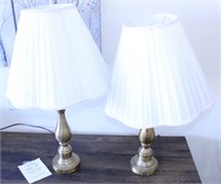 Pair of Polished Gold Metal Lamps w/Lampshades