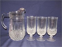9 1/2" Longchamp Clear Crystal Pitcher & Glasses