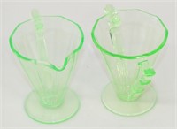 Green Glass Cream & Sugar Cups