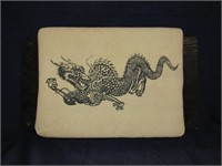 Canvas Cushion w/ Chinoiserie Dragon On Wood