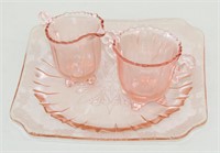 Pink Depression Glass w/Cream & Sugar Cups