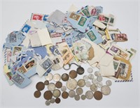 Lot of Foreign Coins & Stamps
