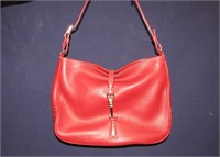 Coach Red Leather Clip Hobo Handbag