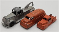 Vintage Tootsietoy Tanker Truck, Tow Truck, and