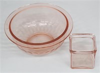 Red Depression Glass Bowl & Candle Holder