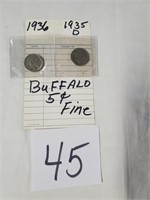 1935 D & 1036 Buffalo Nickels