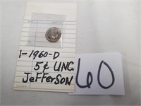 1960 - D Jefferson Unc. Nickel