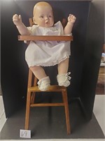 Antique Baby Doll & High Chair