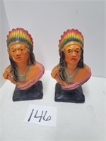 Pair of Indian Head Chalkware Art