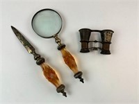 Vintage Amber Handled Desk Set & Opera Glasses