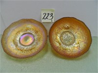 (2) Carnival Glass Footed Bowls - Little Fishes,