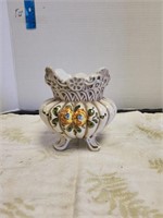 Hand painted Italian footed vase 5.5"d