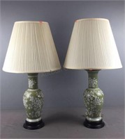 2x The Bid Porcelain Green Lamps